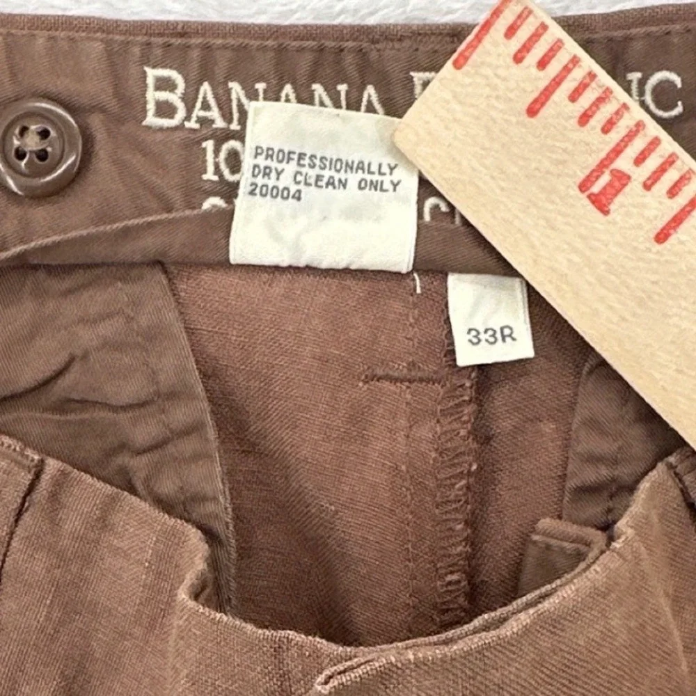 Vintage Banana Republic Mens Pants 33R Brown 100% Irish Linen Flat Front